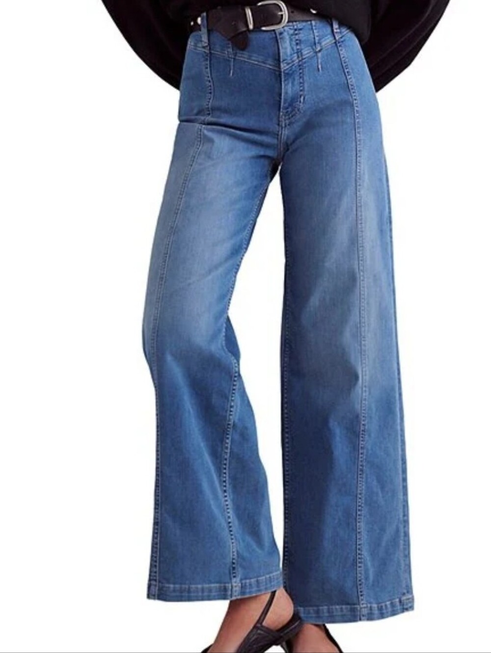 Free PeopleLibre High Rise Wide Leg Stretch Denim Jeans Meduim Wash Blue Size 31 - Picture 3 of 16